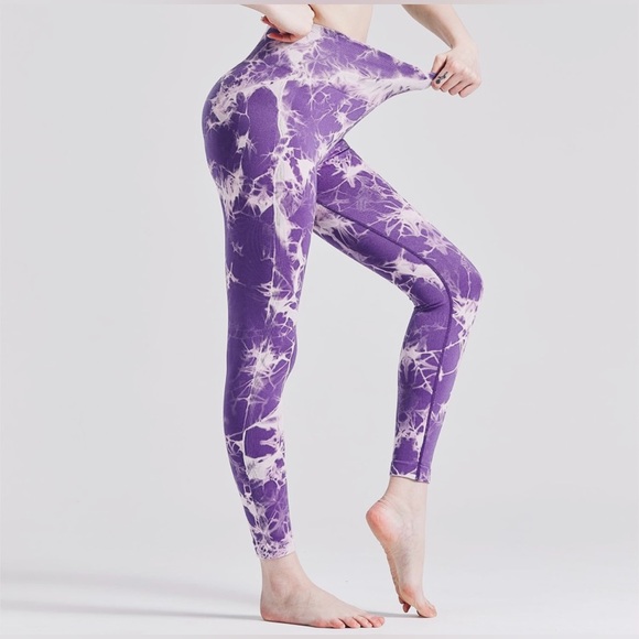 Women's Breathable Sports Fitness Yoga Pants Tie Dye Sports Leggings - Picture 8 of 11